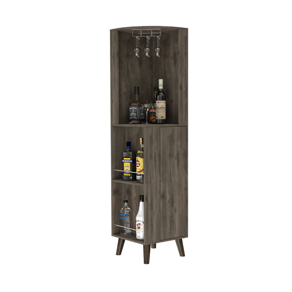 English Elm Grace Corner Bar Cabinet with Wine Rack Stemware Hanging and Concealed Shelving Storage B128S00221