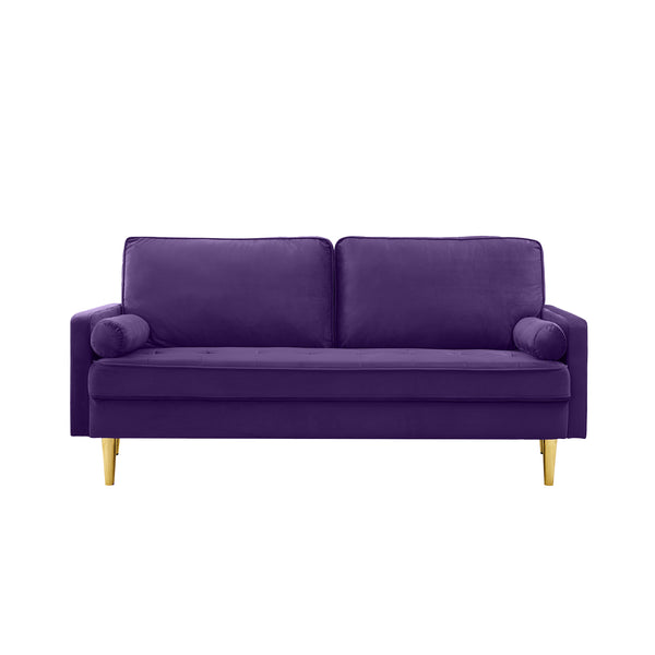 English Elm 65-inch minimalist velvet loveseat with gold metal legs, thick cushions, solid pine frame, 800lb capacity Purple W2795P247577