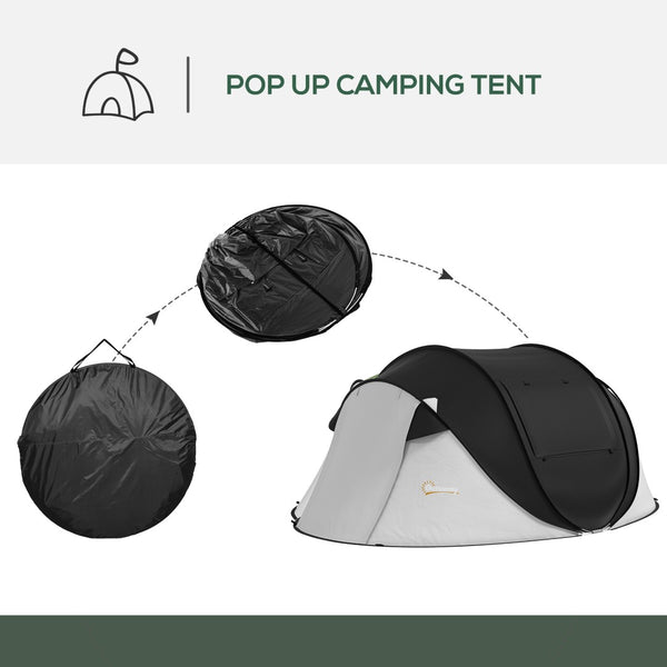 English Elm Outsunny Instant Pop up Camping Tent with Porch Vestibule Waterproof 3 Person Dome Black W2225P200772