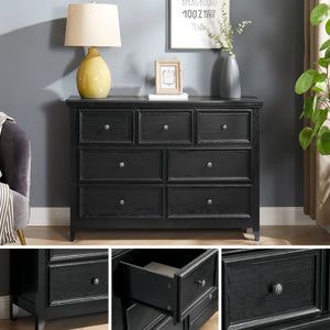 English Elm Modern 7 Drawers Dresser with Unique Feet, Smooth Glide Drawers and Metal Handles for Stylish Storage Black W2275P149785