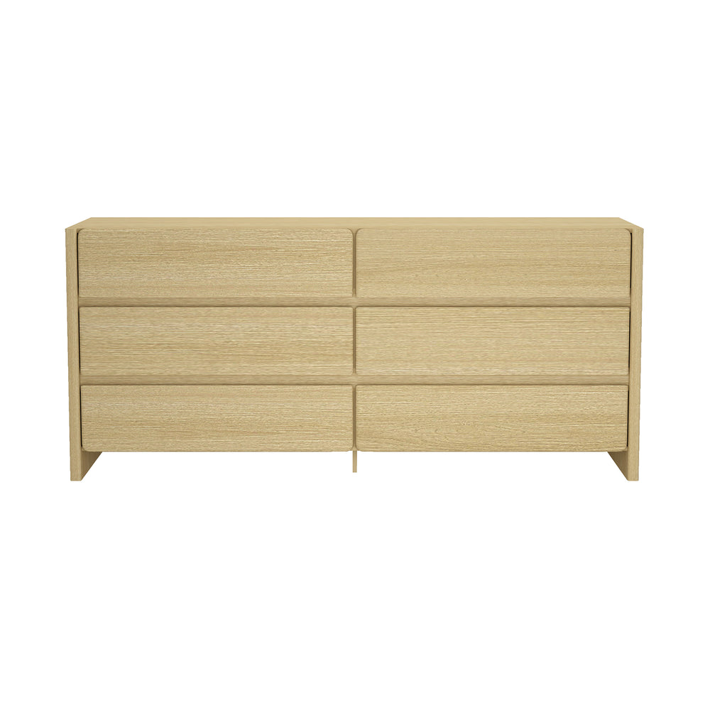 English Elm Linda 72" Dresser Natural Oak – 6-Drawer Minimalist Low-Profile Storage with Rich Wood Grain Appeal B365S00067