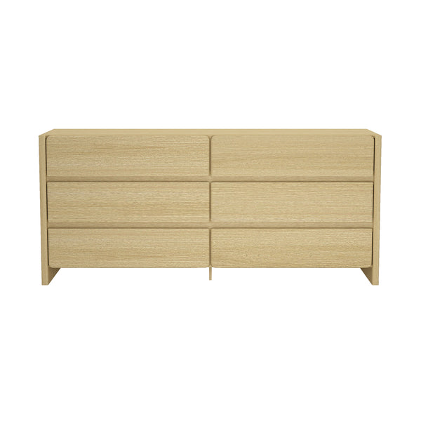 English Elm Linda 72" Dresser Natural Oak – 6-Drawer Minimalist Low-Profile Storage with Rich Wood Grain Appeal B365S00067