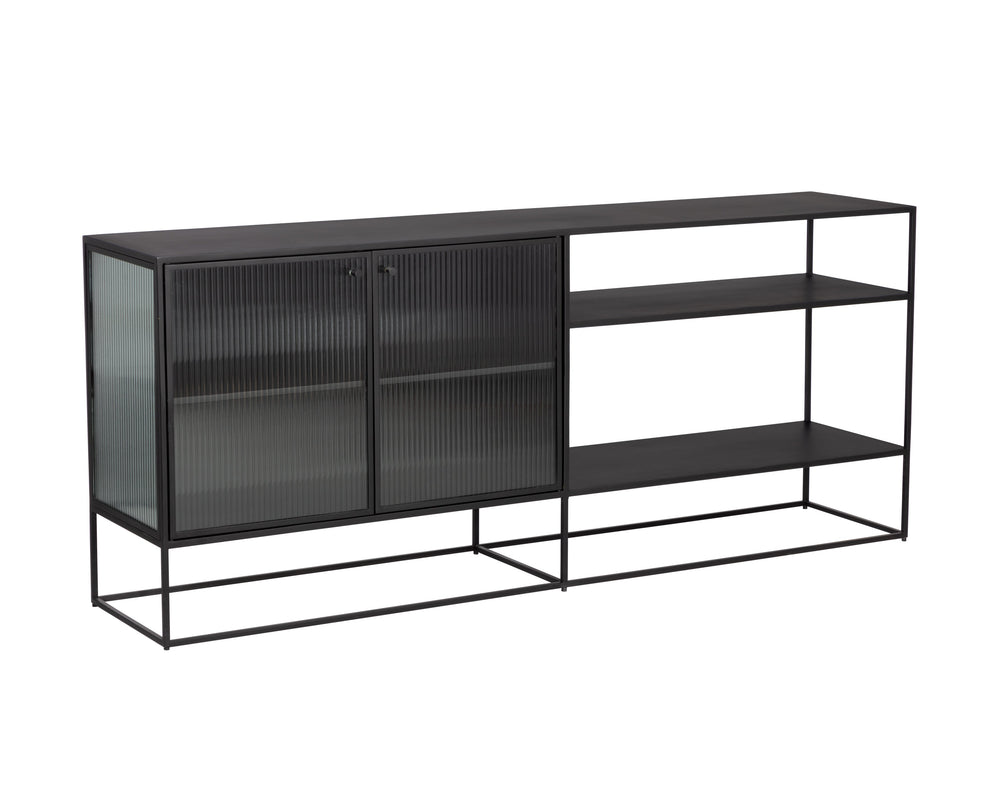 Sunpan Parsons Sideboard: Timeless Mid-Century Modern Design with Fluted Glass Doors and Matte Black Frame Large - 71W x 15D x 30H