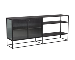 Sunpan Parsons Sideboard: Timeless Mid-Century Modern Design with Fluted Glass Doors and Matte Black Frame Large - 71W x 15D x 30H