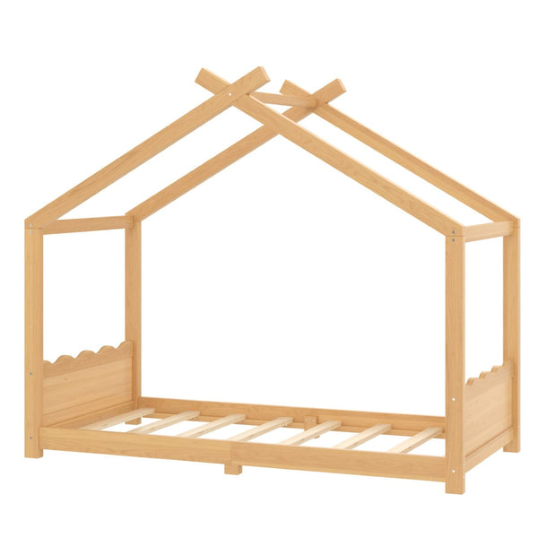 English Elm Twin House Frame Floor Bed Solid Pine Kids Room Montessori Low Profile Play Nook W1580P387836