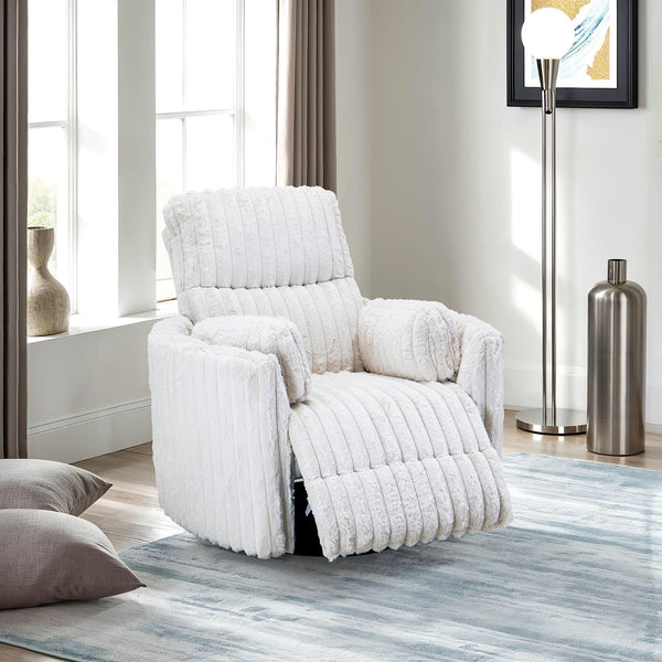English Elm White Power Glider Recliner Swivel Chair with Curved Arms, Pillow Seat, Power Recline & Glide B2741P391175