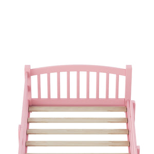 English Elm Twin Montessori Floor Bed Solid Pine Frame with Safety Guardrails for Kids Bedroom Pink N733P400298H