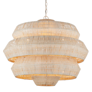 Antibes White Chandelier - Artisan-Crafted Bleached Rattan with Wrought Iron Frame for Modern Spaces