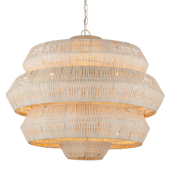Antibes White Chandelier - Artisan-Crafted Bleached Rattan with Wrought Iron Frame for Modern Spaces
