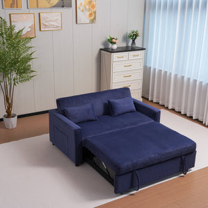 English Elm Futon 3-in-1 Corduroy Sofa Bed with Adjustable Backrest, Pull-Out Sleeper and Storage Pocket Blue W3138P281699