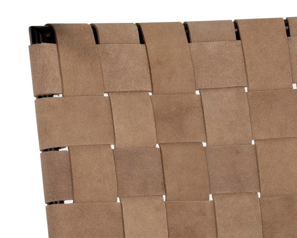 Sunpan Omari Elevated Bar Stool - Handcrafted Black Leather Weaved Seat with Stylish Iron Frame Design Suede Light Tan Leather