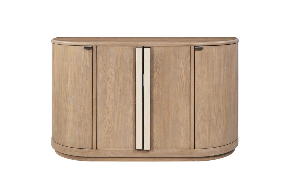 English Elm Demilune Toffee Oak Server with Stone Handles, Soft-Close Hinges, Curved Storage Console for Entryway B2699P373202