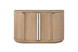 English Elm Demilune Toffee Oak Server with Stone Handles, Soft-Close Hinges, Curved Storage Console for Entryway B2699P373202