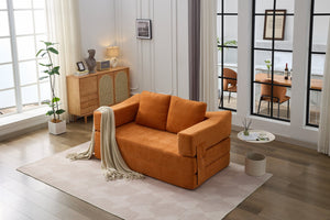 English Elm Modern Minimalist Sofa Fold-Out Convertible Floor Couch Bed with Removable Backrest Chenille Orange, Modular Comfort and Side Pockets W1829P186302