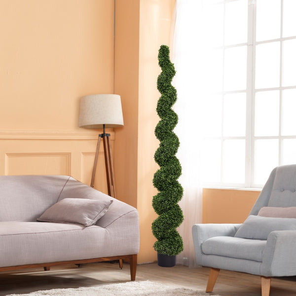 English Elm 7ft Spiral Faux Boxwood Topiary Sculpted Artificial Tree for Patio Porch Entryway W2945P279014