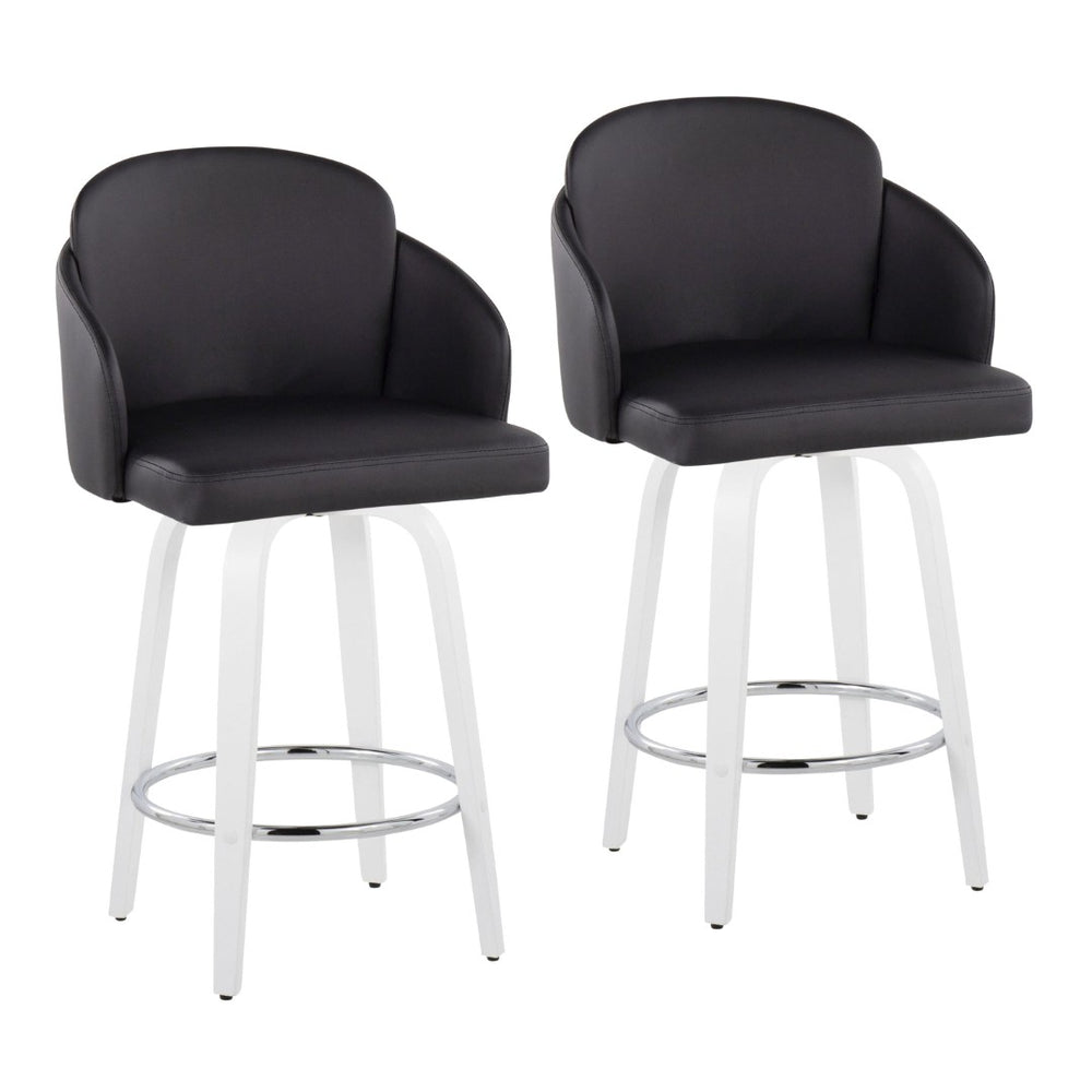 English Elm Fixed-height Swivel Counter Stools with Faux Leather Seats and Chrome Footrest Set of 2 B202S02159
