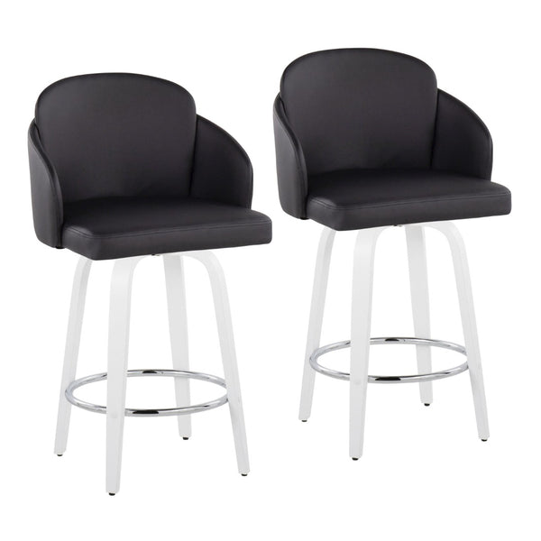 English Elm Fixed-height Swivel Counter Stools with Faux Leather Seats and Chrome Footrest Set of 2 B202S02159