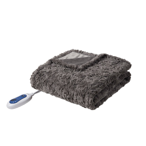 JLA Home Beautyrest - Oversized Faux Fur Heated Throw Blanket with Secure Comfort Tech, Low EMF, OEKO‑TEX, 5‑Year Warranty BR54-4181
