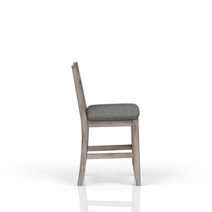 English Elm Rustic Solid Wood Counter Stools Set of 2 with Upholstered Gray Seats Rustic Farmhouse Design, Durable Finish B2699P218274