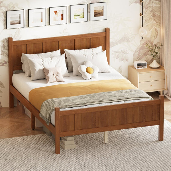 English Elm Twin Platform Bed Vertical Slat Headboard Farmhouse Shaker Wood Grain Finish Bedroom Walnut N733P422479D