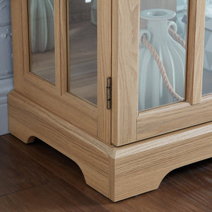 English Elm Led Curio Display Cabinet - Antique Oak Showcase With Adjustable Shelves, Remote & Lattice Doors For Home W2275P231692