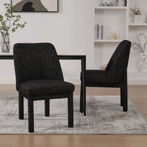 English Elm 21.46" Modern Minimalist Chenille Dining Chair Set of 2 with Rubberwood Legs, Curved High Back Comfort Black+Grey W3189P351396