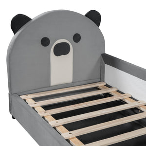 English Elm Twin Velvet Daybed Bear Headboard Hydraulic Storage Kids Bedroom Frame Gray SF000129AAE