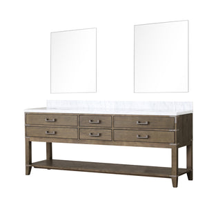 English Elm Grey Oak Double Bath Vanity With Luxurious Carrara Marble Top & 2 Large Mirrors For Elegant Storage B2731S01664