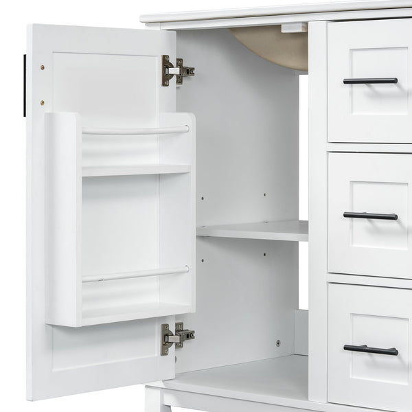 English Elm 30-inch Modern Bathroom Vanity with Ceramic Basin, Rubberwood Frame, Soft-Close Drawers & Organized Storage White N729P290689K
