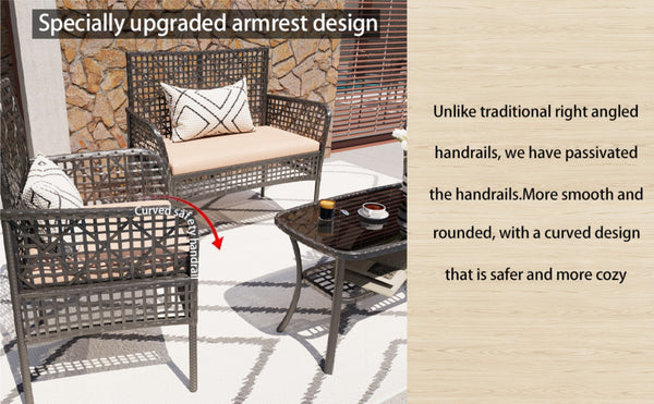 English Elm 4 Piece Outdoor Pe Rattan Wicker Conversation Set with Tempered Glass Coffee Table Beige W2071P296910