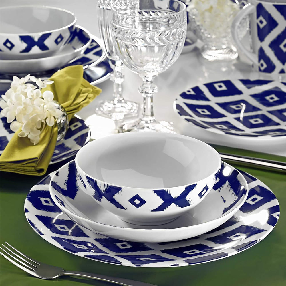 English Elm Zeugma 16-Piece Porcelain Dinnerware Set with Chevron Pattern, Microwave & Dishwasher Safe Durable Blue B029P333184