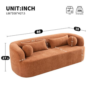 English Elm [new]86" Chenille Cloud Sofa Curved Legless 3-seater with Pocket Springs for Living Room Orange N723P404465G