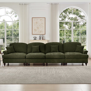 English Elm Elegant Mid Century Chenille 4-Seater Sofa With Flared Arms, Detachable Skirts & Plush Comfort W3041S00349