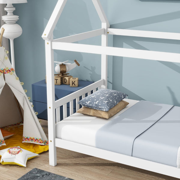 English Elm Twin House Shaped Kids Bed Solid Rubberwood Platform Frame with Storybook Silhouette W504P363904