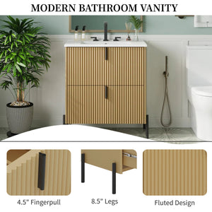English Elm Christopher Knight Home® - 30" Bathroom Vanity With Elegant Ceramic Sink, Soft-Close Drawers & Fluted Design For Modern Spaces N817P288931N