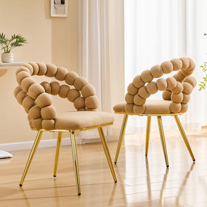 English Elm Modern Velvet Bubble Back Dining Accent Chair Set Glam Sculpted Upholstered Seating Brown,Gold W3875P446131