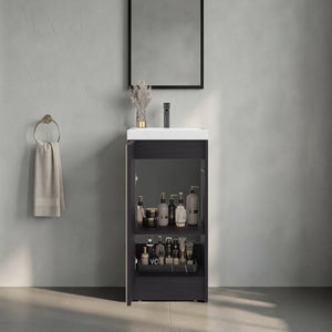 English Elm Cary Freestanding Bathroom Cabinet with Single Door and Shelves in Wengue Finish B097P474283