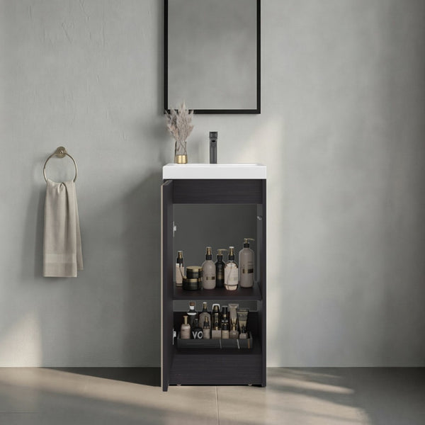 English Elm Cary Freestanding Bathroom Cabinet with Single Door and Shelves in Wengue Finish B097P474283