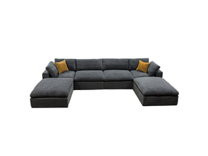English Elm Coffee Bean Textured Modular Sectional Low Profile Lounge Sofa with Toss Pillows Light Gray B2748S00067