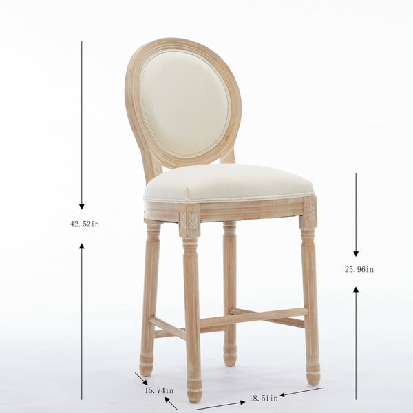 English Elm Solid Wood Bar Stools Set Of 2 - Rustic French Country Design With Upholstered Seating For Comfort W1622P221395-GIGA