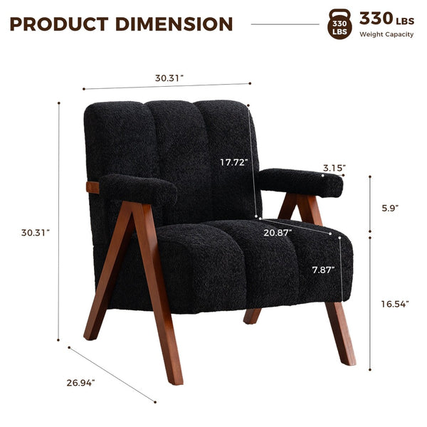 English Elm Mid-century Modern Chenille Accent Chair Cloud Silhouette Oak Frame Living Room Lounge Black W1170P425403
