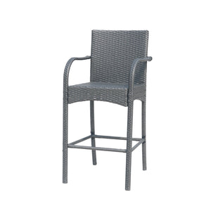 English Elm Christopher Knight Home® - CASCADA Outdoor Wicker Barstools Set of 2 — Durable Powder-Coated Iron Frame, Handcrafted Faux Rattan Lounge Grey 64901.00GRY