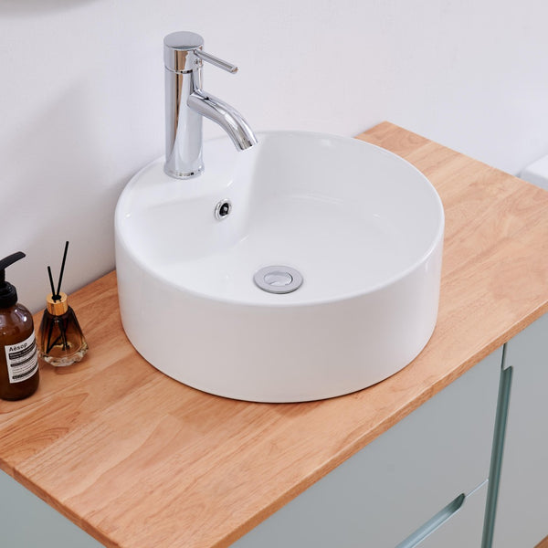 English Elm Bathroom Ceramic Vessel Sink Round Glossy White Bowl Above Counter Vanity Basin W3151P266231