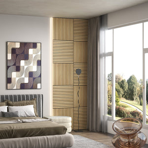 English Elm HOMCOM 3D Faux Wood Wall Panels 24" x24" Sound Absorbing Slat Panels for Home Office & Ceiling Decor Oak W2225P229714