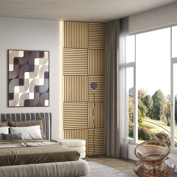 English Elm HOMCOM 3D Faux Wood Wall Panels 24" x24" Sound Absorbing Slat Panels for Home Office & Ceiling Decor Oak W2225P229714