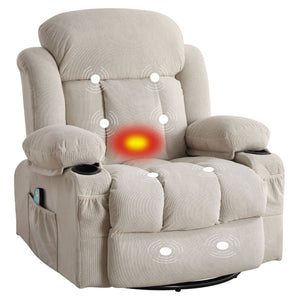 English Elm Swinging lounge chair 360° rotating heated massage sofa with USB, 8-point heat, cup holders, beige W1521S00061