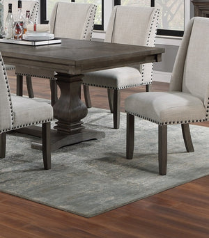 English Elm Traditional Nine Piece Oak Dining Set with Wingback Chairs and Double Pedestal Table B011S01039