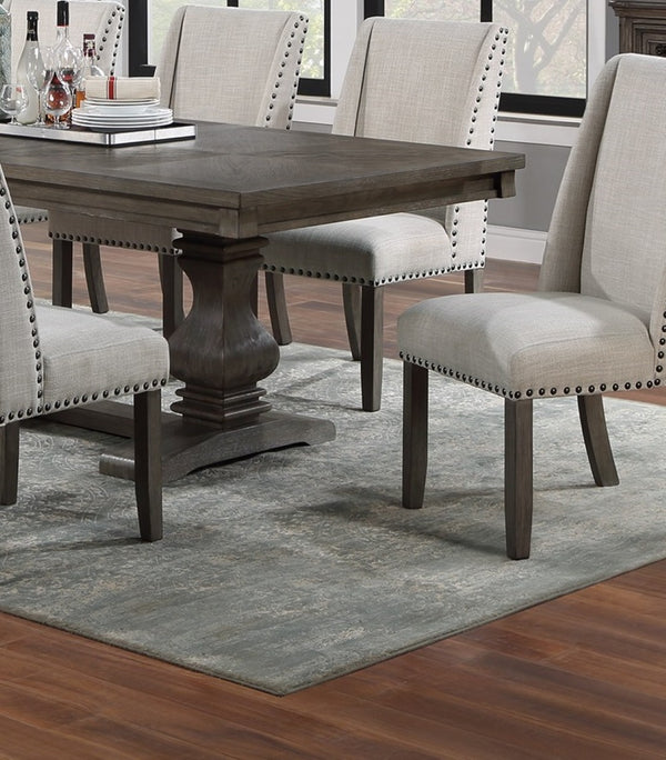 English Elm Traditional Nine Piece Oak Dining Set with Wingback Chairs and Double Pedestal Table B011S01039