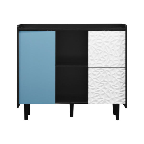 English Elm Sideboard Buffet Cabinet – Modern Black & Red Storage With 2 Drawers, Open Shelves For Stylish Organization W409P176583-GIGA