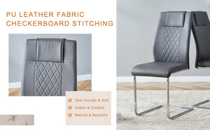 English Elm Table - Modern Luxurious Transparent Glass Dining Set With 6 Dark Gray Pu Chairs & Silver Legs W1151S04130-GIGA